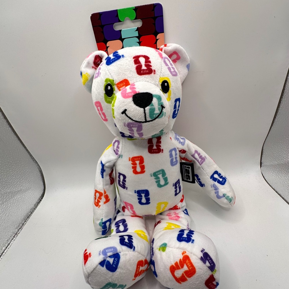 NWT FIFA World Cup 26 Buddy Bear Dog Toy White Multi Color Squeaky Plush 12"